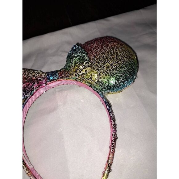 Rainbow Sequin Ear Girl Headband Disney Minnie Mouse Halloween Birthday Vacation - Picture 3 of 5